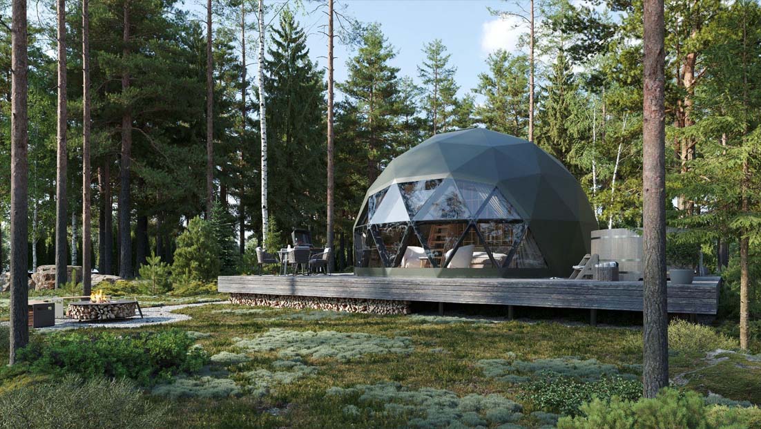 Купольный дом с панорамным остеклением Freedome Geowood