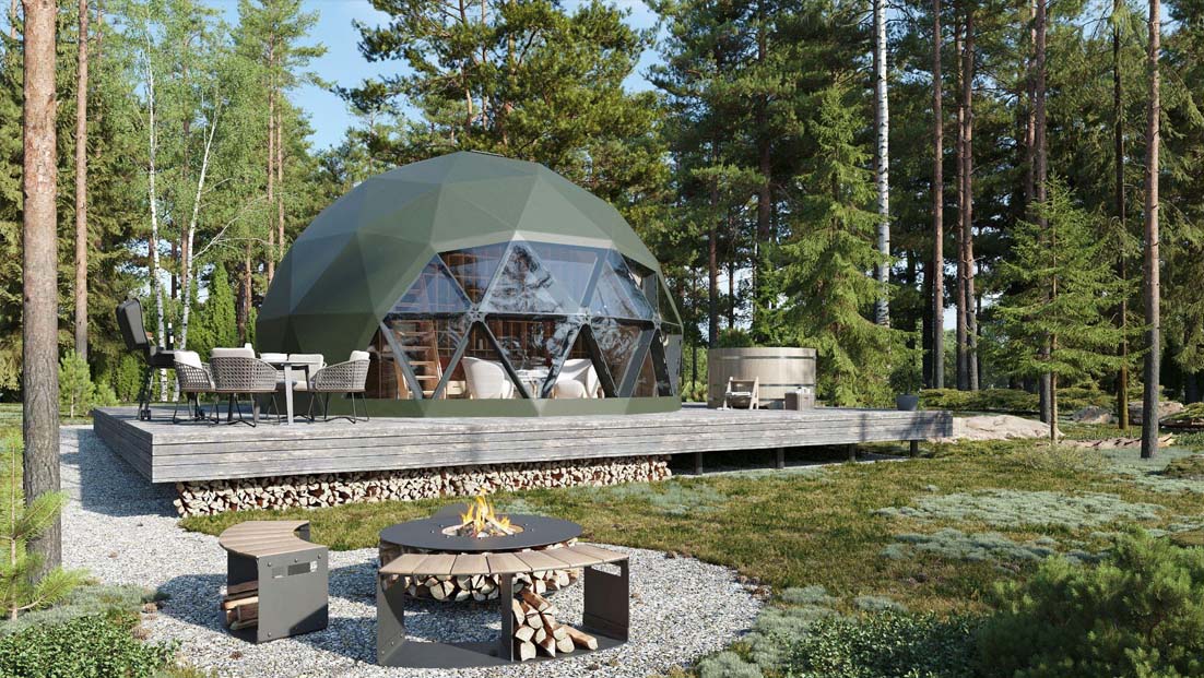 Купольный дом с панорамным остеклением Freedome Geowood